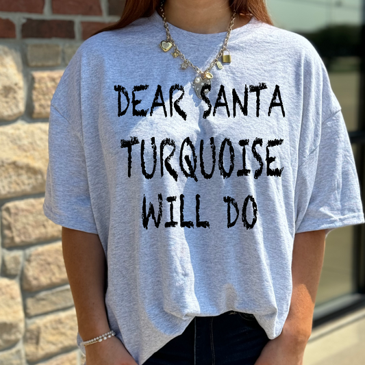 TURQUOISE SANTA CHRISTMAS TEE