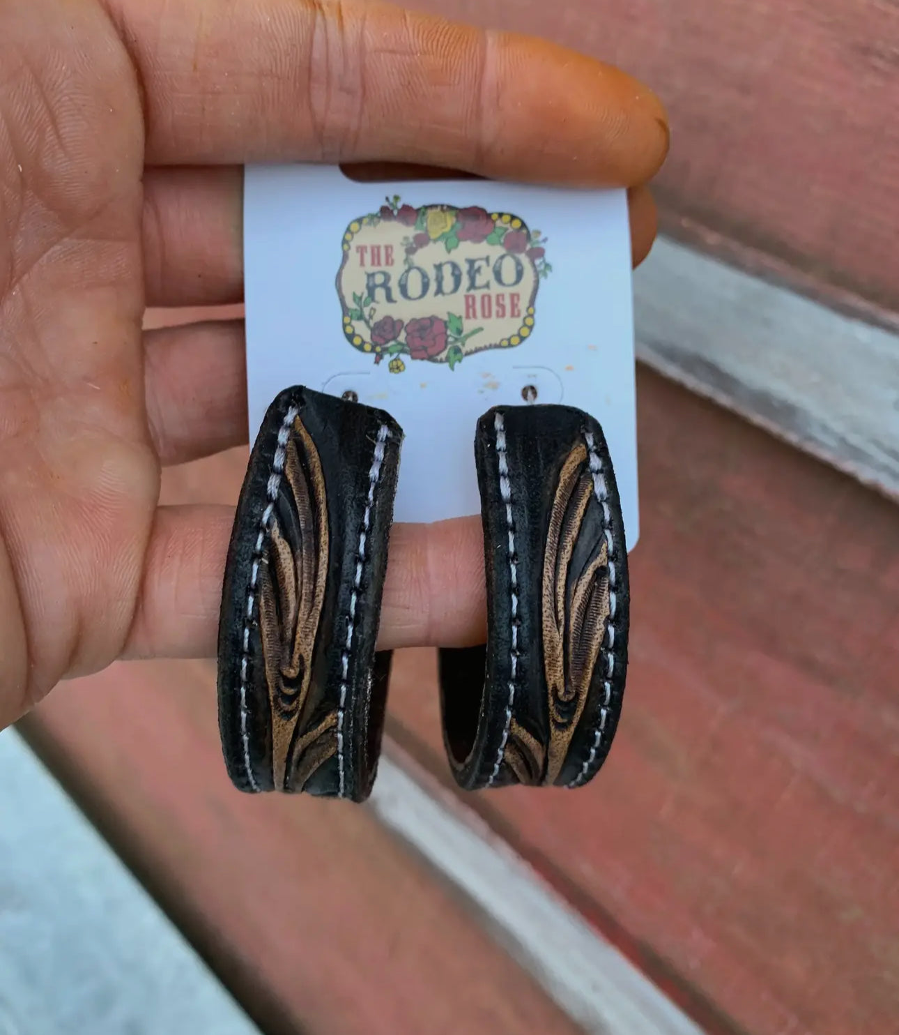 TOOLED LEATHER HOOP EARRINGS