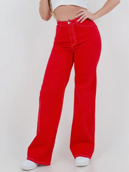 CHERRY STRAIGHT LEG HIGH WAISTED DENIM JEANS