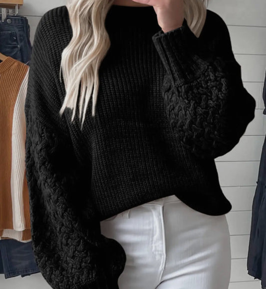 BLACK CABLE KNIT SWEATER